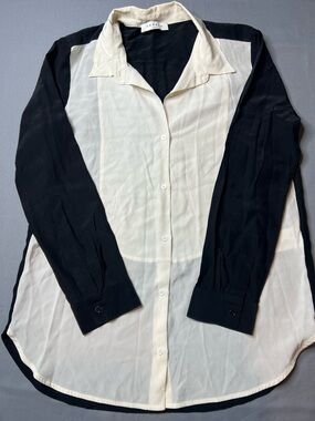 Sandro Paris 100% Silk Women’s Tuxedo Blouse | Black & Off-White Size 2